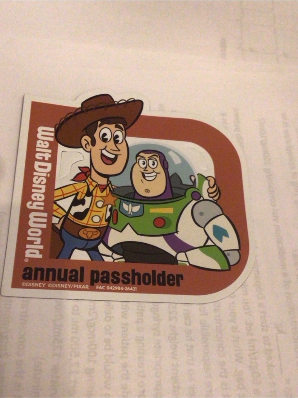 Disney Toy Story Annual Passholder  Magnet  - Brown, Green, Purple, White